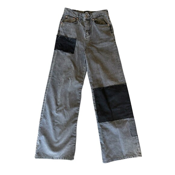 BDG UO Puddle Jeans Women 27 Black Gray Wide Leg Grunge 90s Y2K Patched Denim - Picture 1 of 11